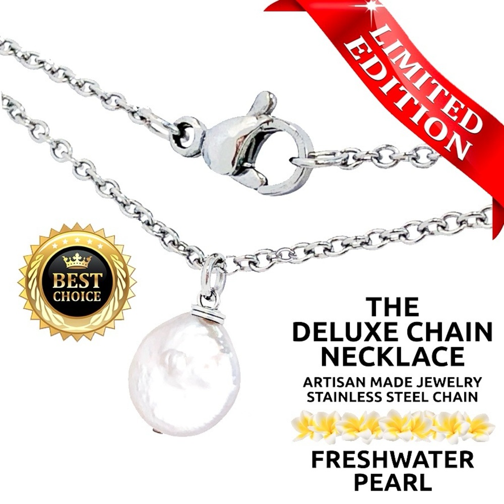 Island Sunset Artisan Deluxe Chain Necklace-White Pearl-Stainless Steel